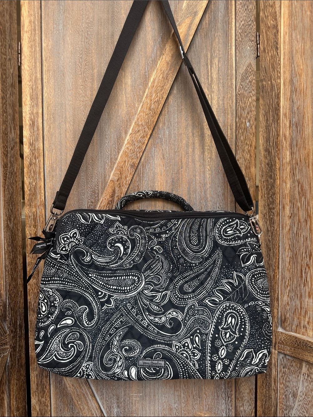 Vera Bradley Stellar Paisley Black & White  Laptop Bag with Adjustable Strap